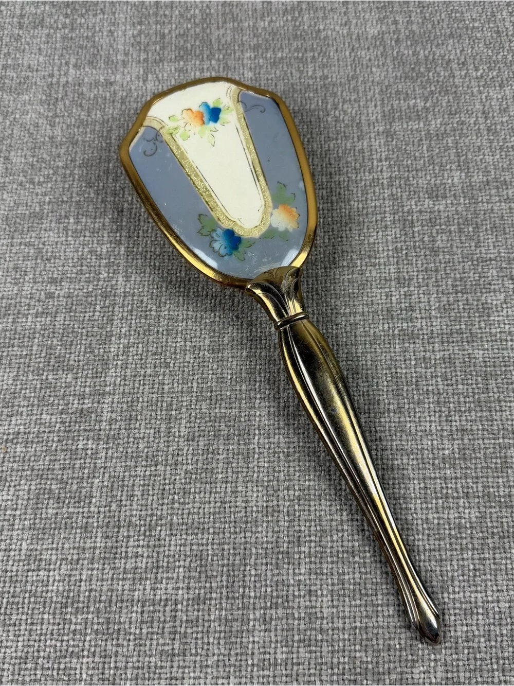 Vintage Vanity Hairbrush Gold Floral Design Cottagecore Patina Art Nouveau